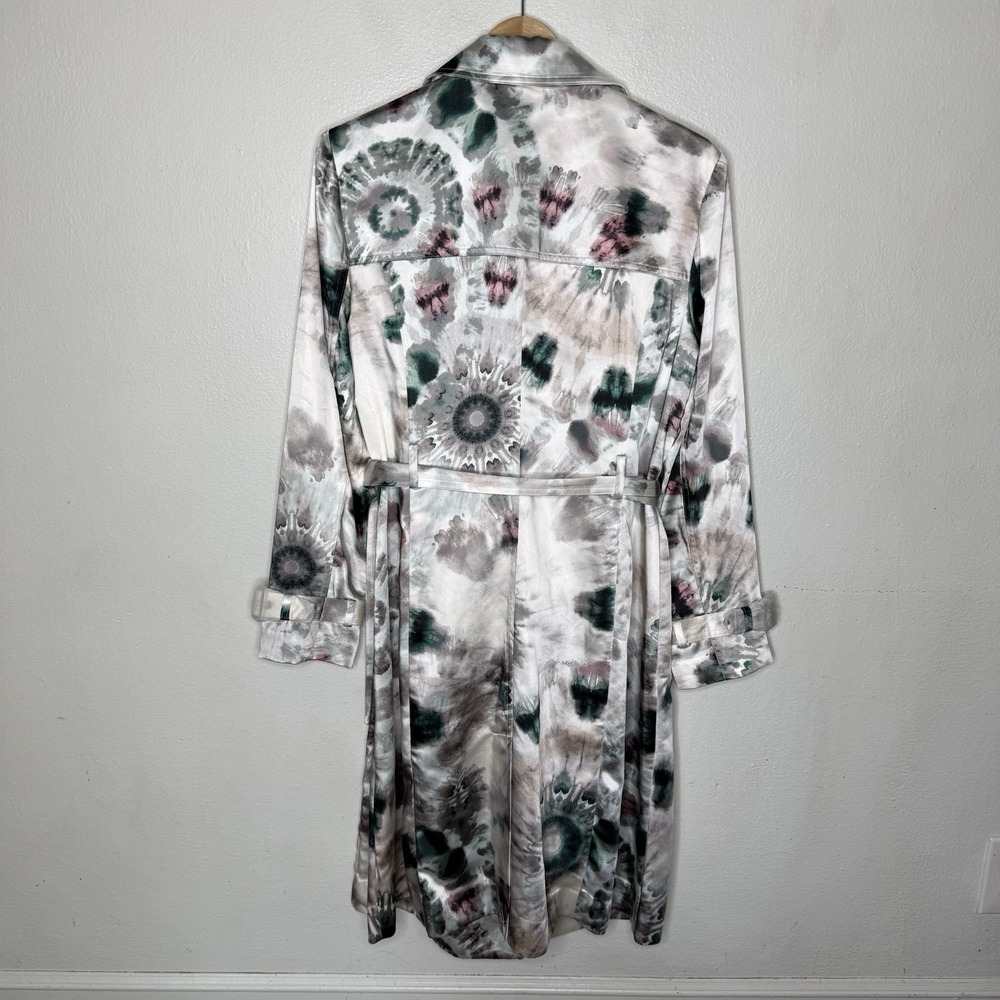 New INC International Concepts Tie Dye Satin Tench Coat Women's Large - Picture 6 of 10